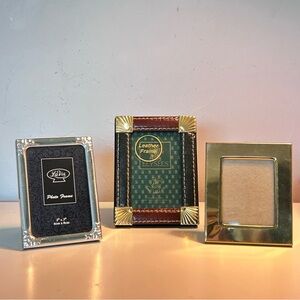 3 Small Photo Frames - Silver-tone, Gold-tone, Leather Look 2x3" Trio